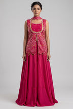 Rani Pink Art Silk Slit Cut Bandej Woven Palazzo Suit