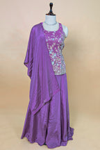 Lilac Purple Chinon Silk Embroidery Beaded Palazzo Suit