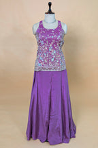 Lilac Purple Chinon Silk Embroidery Beaded Palazzo Suit