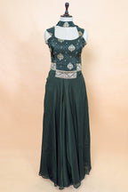 Dark Green Crepe Silk Woven Palazzo Suit with Cutdana Beaded Work