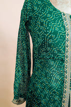 Dark Green Chiffon Georgette Bandhej Work Slit Cut Palazzo Suit