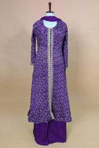 Purple Chiffon Georgette Bandhej Work Slit Cut Palazzo Suit