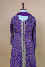 Purple Chiffon Georgette Bandhej Work Slit Cut Palazzo Suit