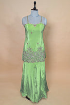 Mint Green Crepe Silk Sequin Cutdana Worked Palazzo Suit