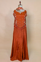 Orange Crepe Silk Woven Work Palazzo Suit with Cutdana and Diamond Work