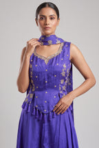 Purple Crepe Silk Woven Work Palazzo Suit with Cutdana and Diamond Work