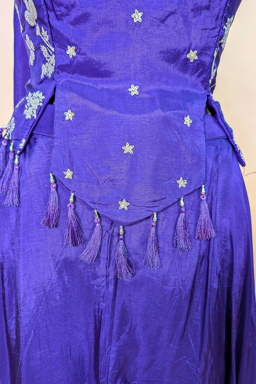 Purple Crepe Silk Woven Work Palazzo Suit with Cutdana and Diamond Work