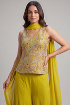 Yellow Georgette Embroidered Palazzo Suit