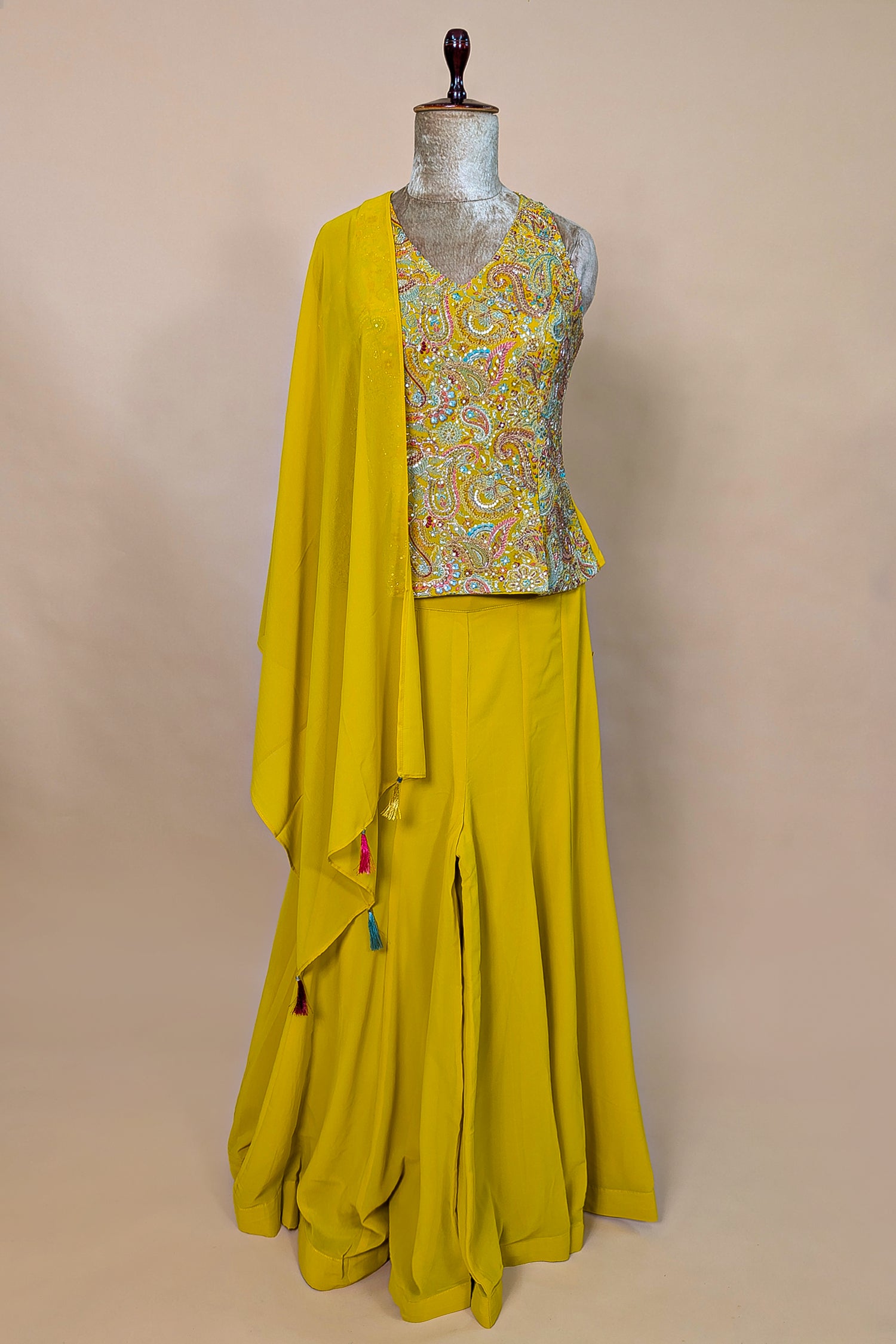 Yellow Georgette Embroidered Palazzo Suit
