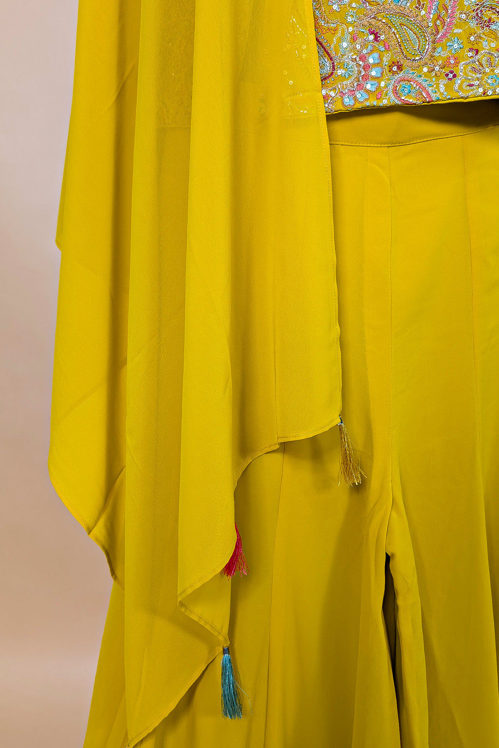 Yellow Georgette Embroidered Palazzo Suit