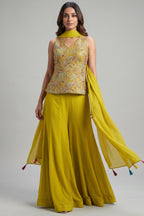 Yellow Georgette Embroidered Palazzo Suit