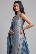 Blue Brocade Woven Slit Cut Palazzo Suit