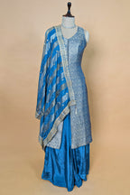 Blue Brocade Woven Slit Cut Palazzo Suit