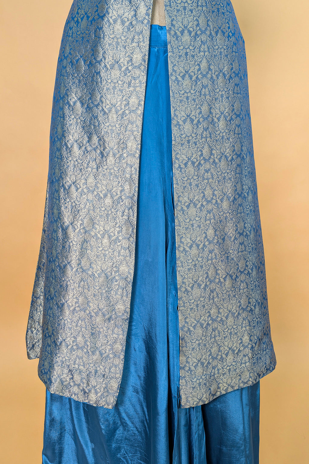 Blue Brocade Woven Slit Cut Palazzo Suit
