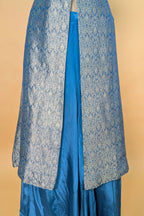Blue Brocade Woven Slit Cut Palazzo Suit