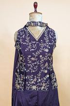 Dark Purple Chinon Silk Cutdana Sequin Worked Palazzo Suit