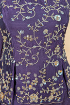 Dark Purple Chinon Silk Cutdana Sequin Worked Palazzo Suit