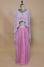 Light Pink Georgette Cutdana Beaded work Asymmetric Top and Dhoti Skirt Set