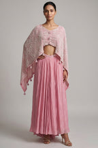 Light Pink Georgette Cutdana Beaded work Asymmetric Top and Dhoti Skirt Set