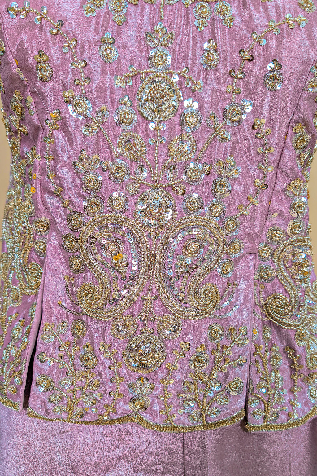 Lilac Purple Chinon Silk Cutdana Sequin Worked Palazzo Suit