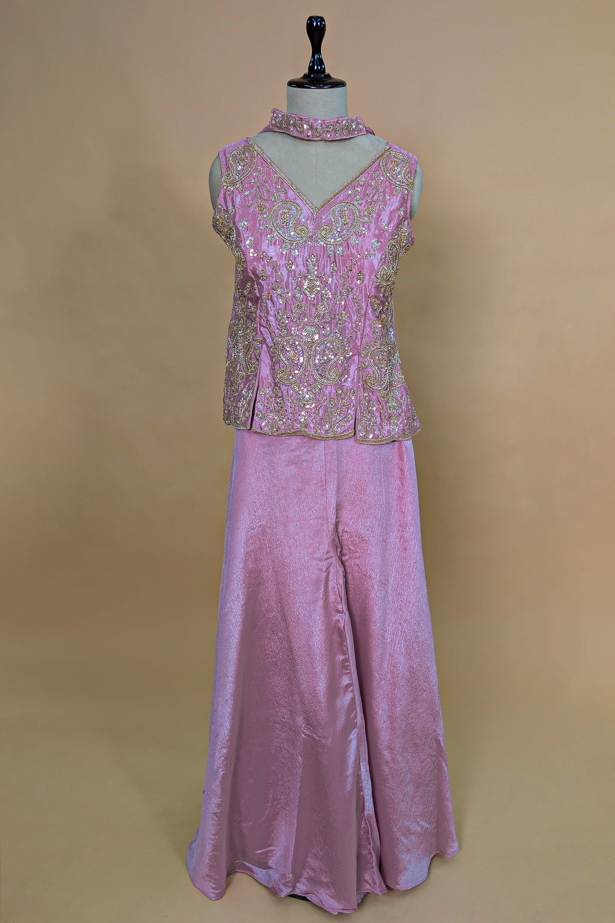 Lilac Purple Chinon Silk Cutdana Sequin Worked Palazzo Suit