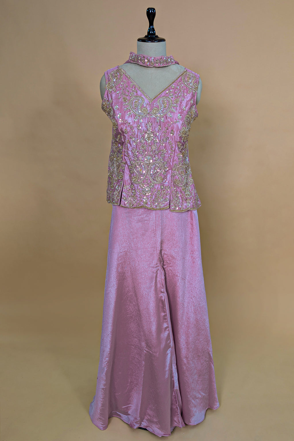 Lilac Purple Chinon Silk Cutdana Sequin Worked Palazzo Suit