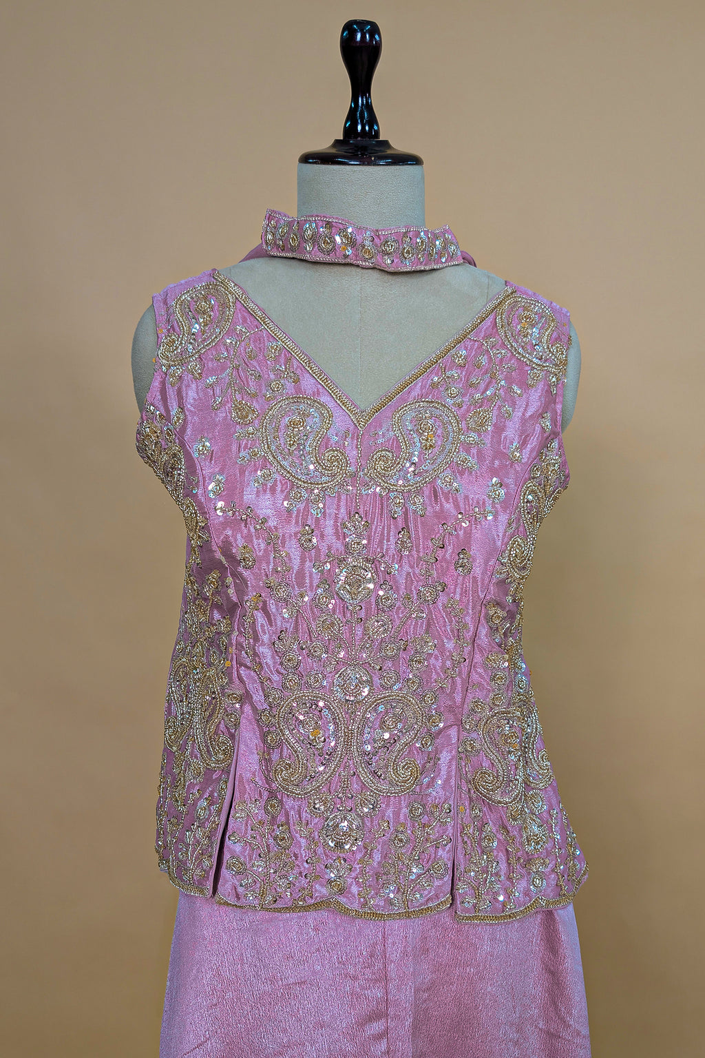 Lilac Purple Chinon Silk Cutdana Sequin Worked Palazzo Suit