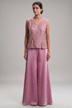 Lilac Purple Chinon Silk Cutdana Sequin Worked Palazzo Suit