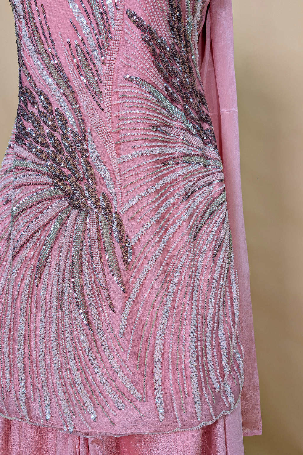 Pink Net Cutdana Sequin Worked Palazzo Suit