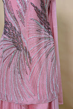 Pink Net Cutdana Sequin Worked Palazzo Suit
