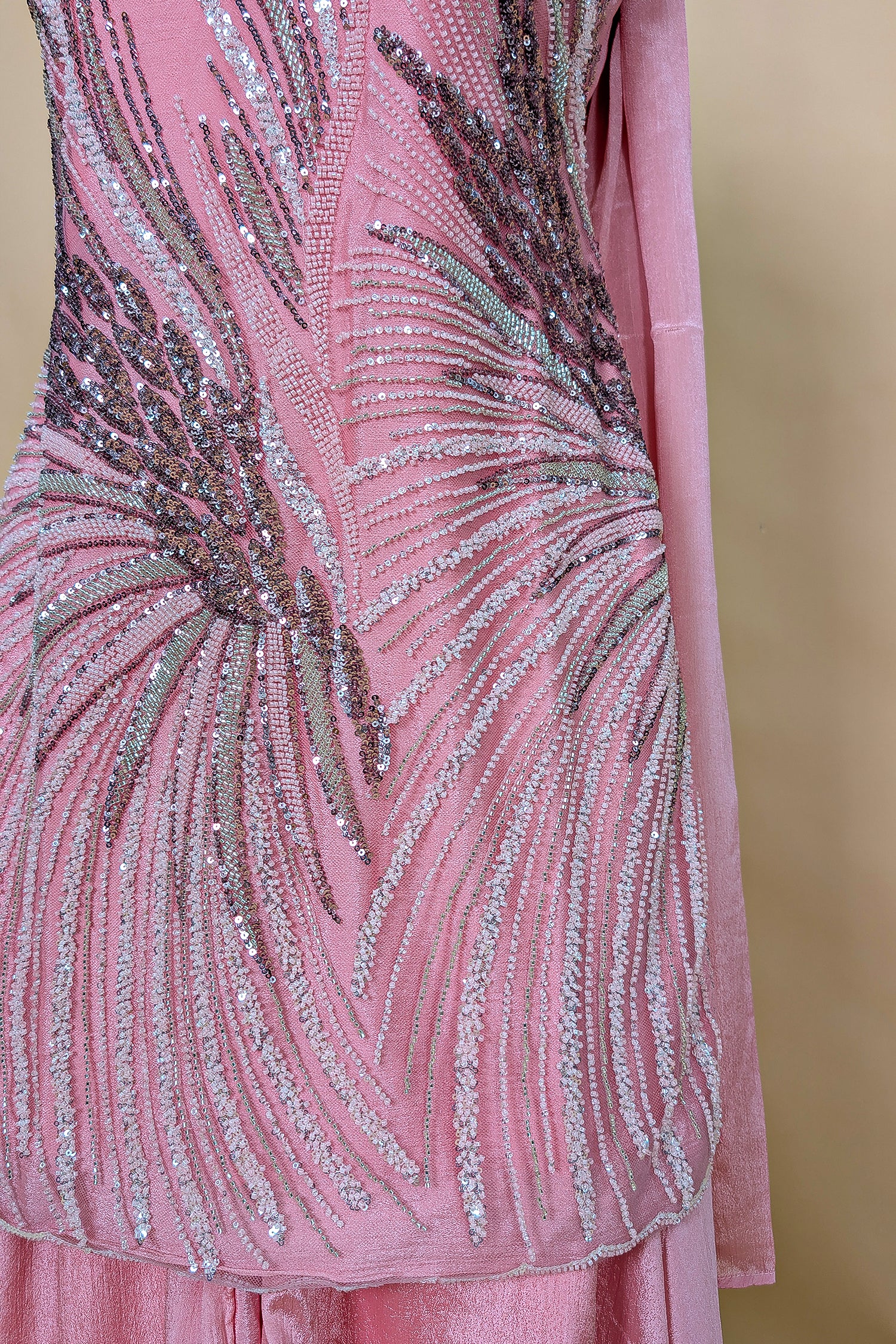 Pink Net Cutdana Sequin Worked Palazzo Suit