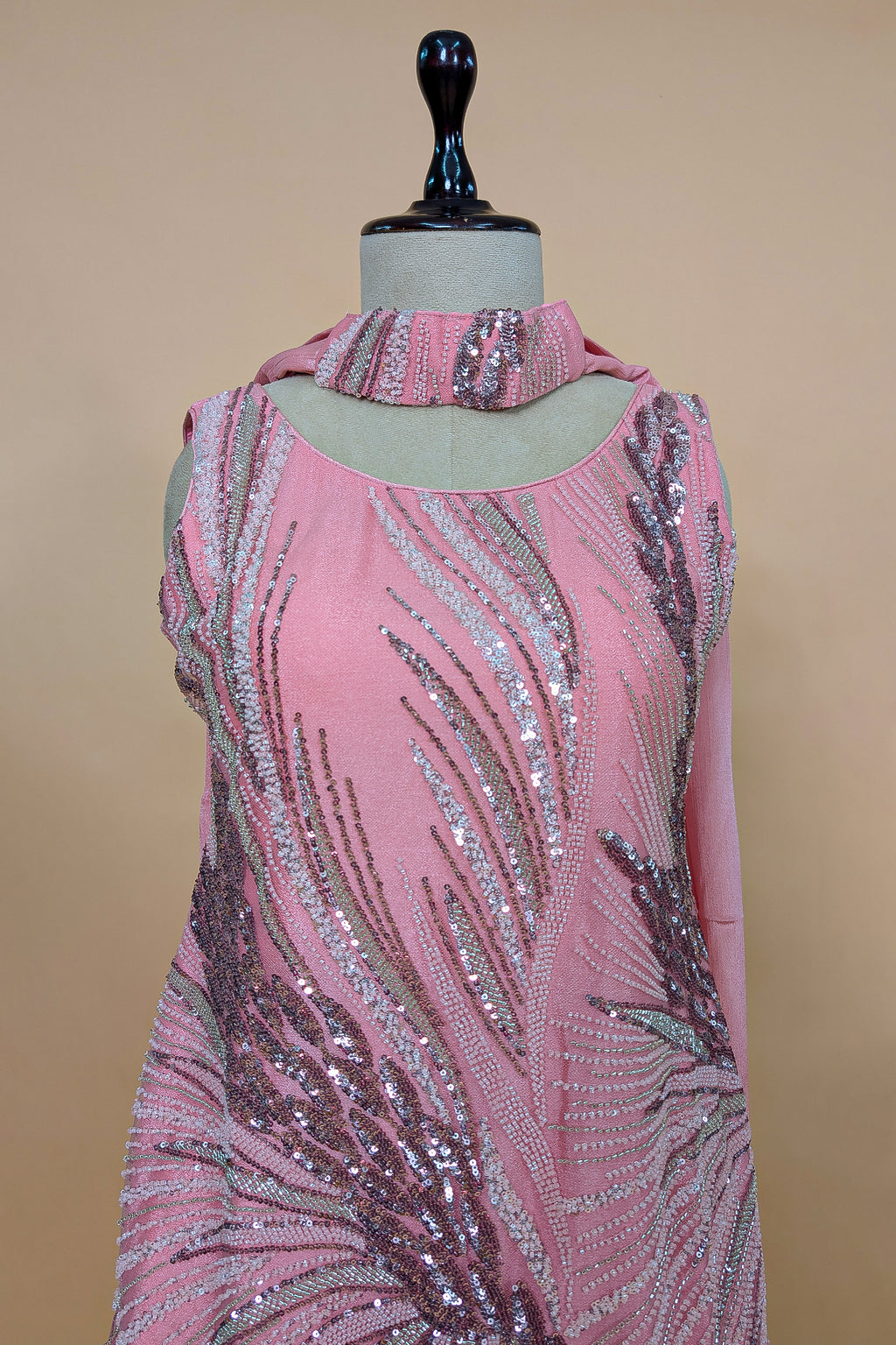 Pink Net Cutdana Sequin Worked Palazzo Suit