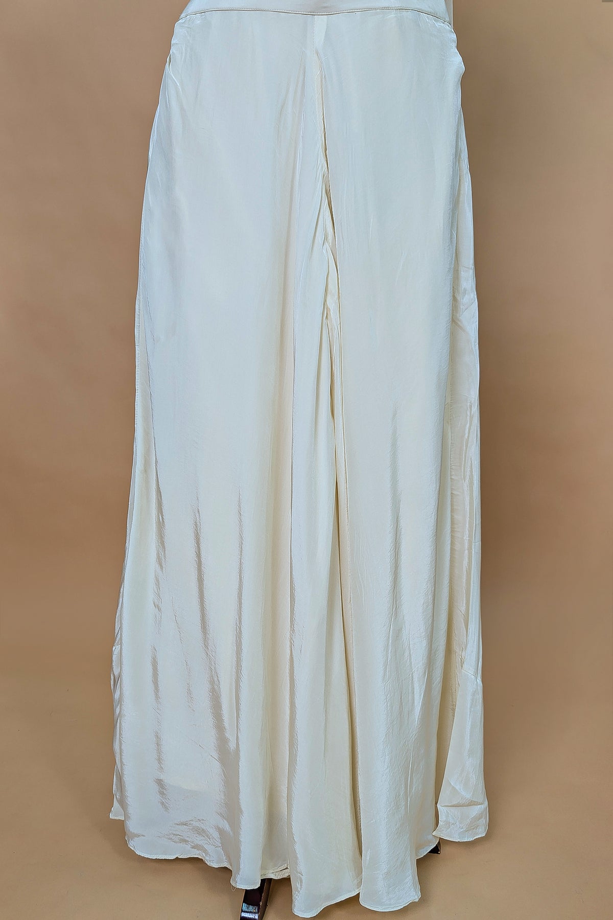 Pearl White Crepe Silk Cutdana Sequin Worked Crop Top Palazzo Set with Dupatta