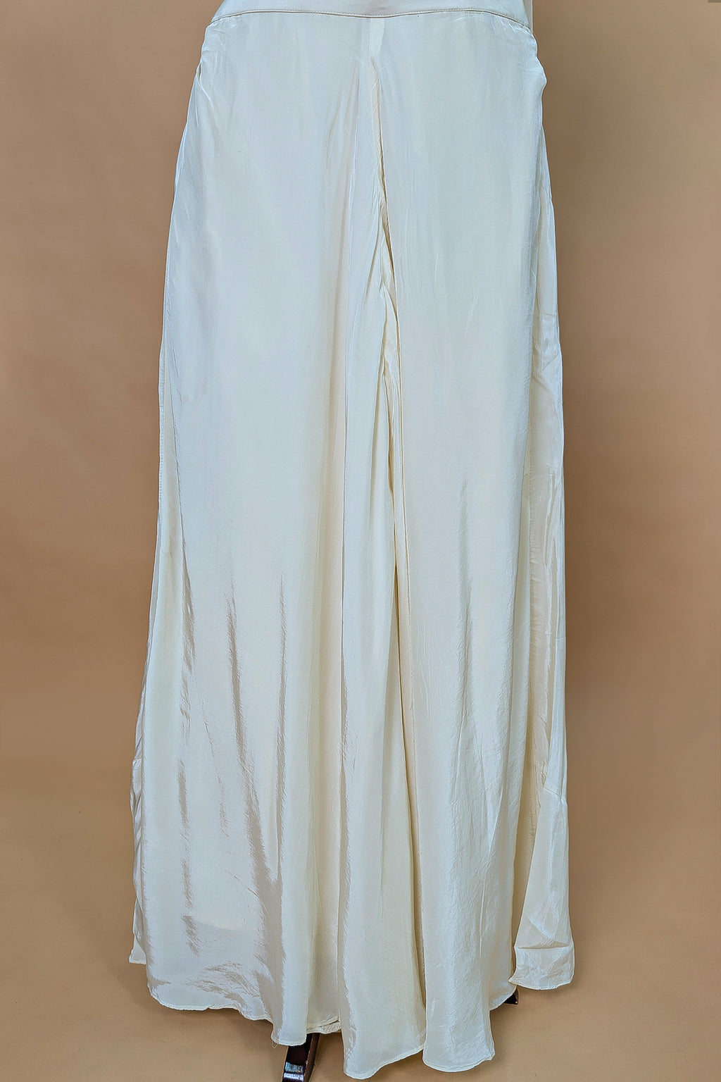 Pearl White Crepe Silk Cutdana Sequin Worked Crop Top Palazzo Set with Dupatta