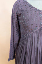 Mauve Georgette Sequin Worked Slit Cut Palazzo Suit