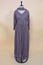 Mauve Georgette Sequin Worked Slit Cut Palazzo Suit