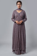 Mauve Georgette Sequin Worked Slit Cut Palazzo Suit