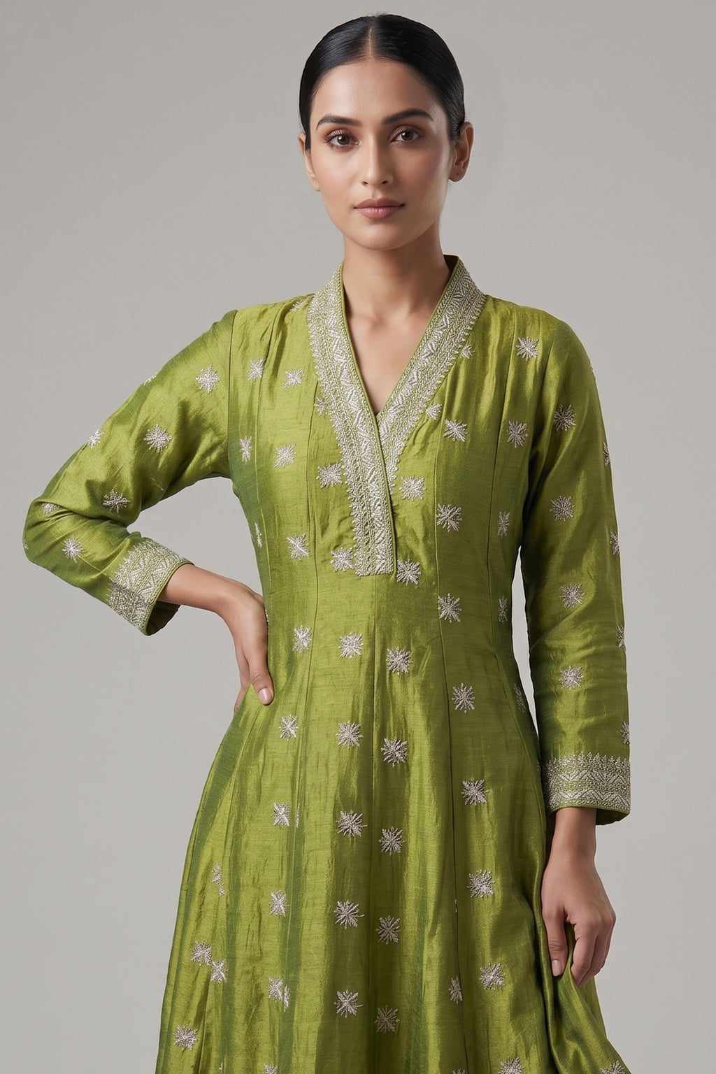 Olive Green Art Silk Embroidered Anarkali Suit