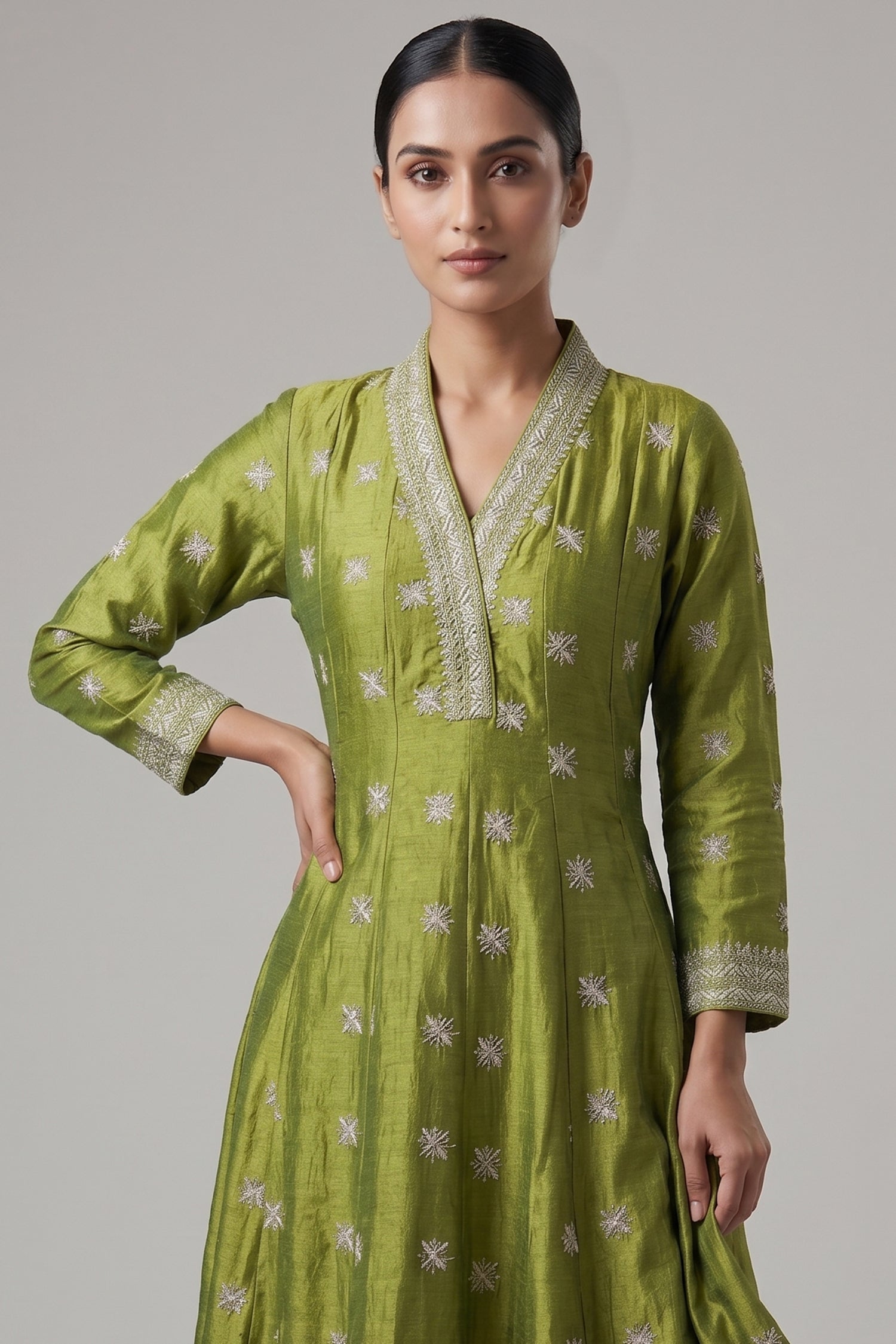 Olive Green Art Silk Embroidered Anarkali Suit