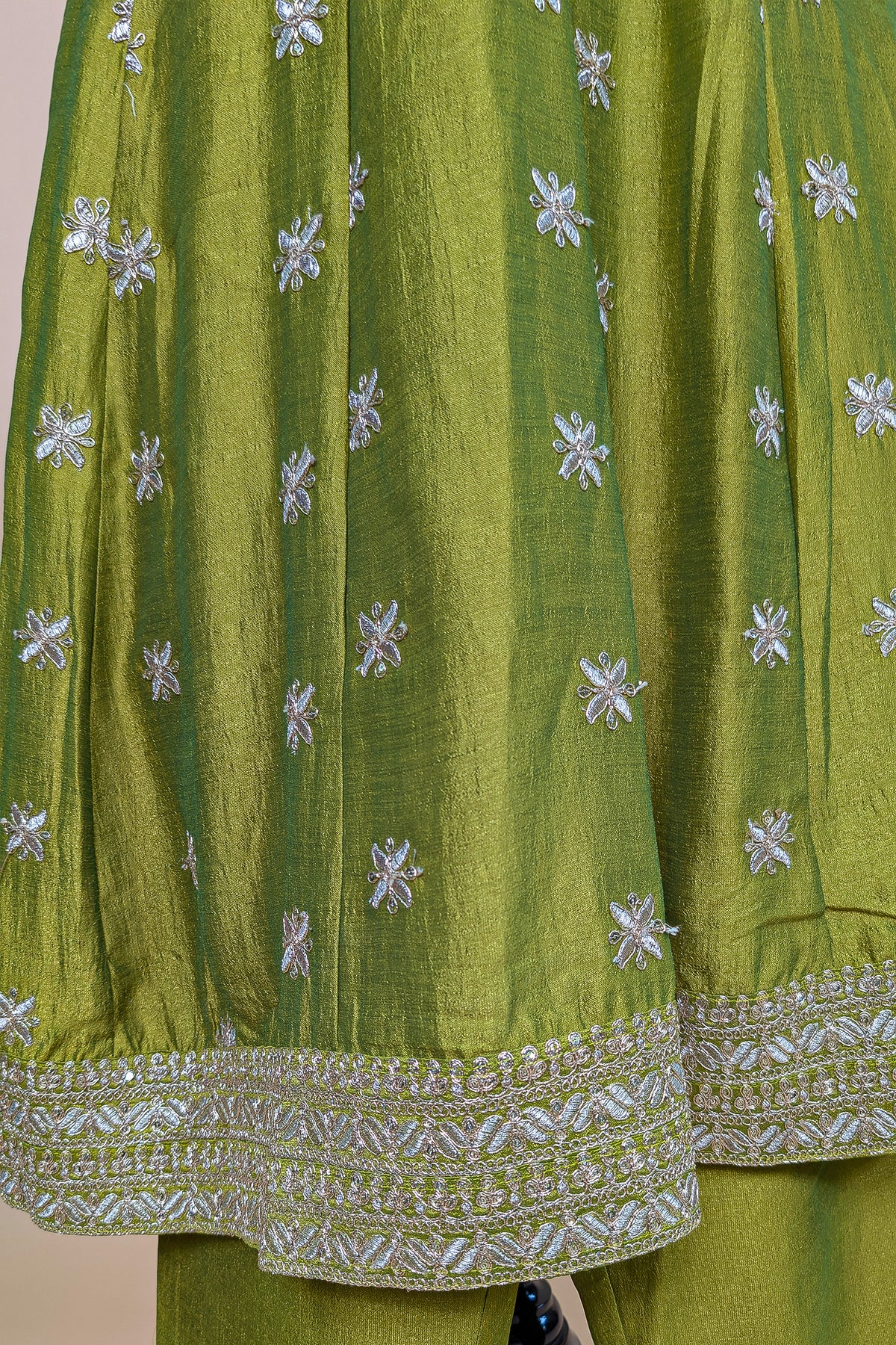 Olive Green Art Silk Embroidered Anarkali Suit