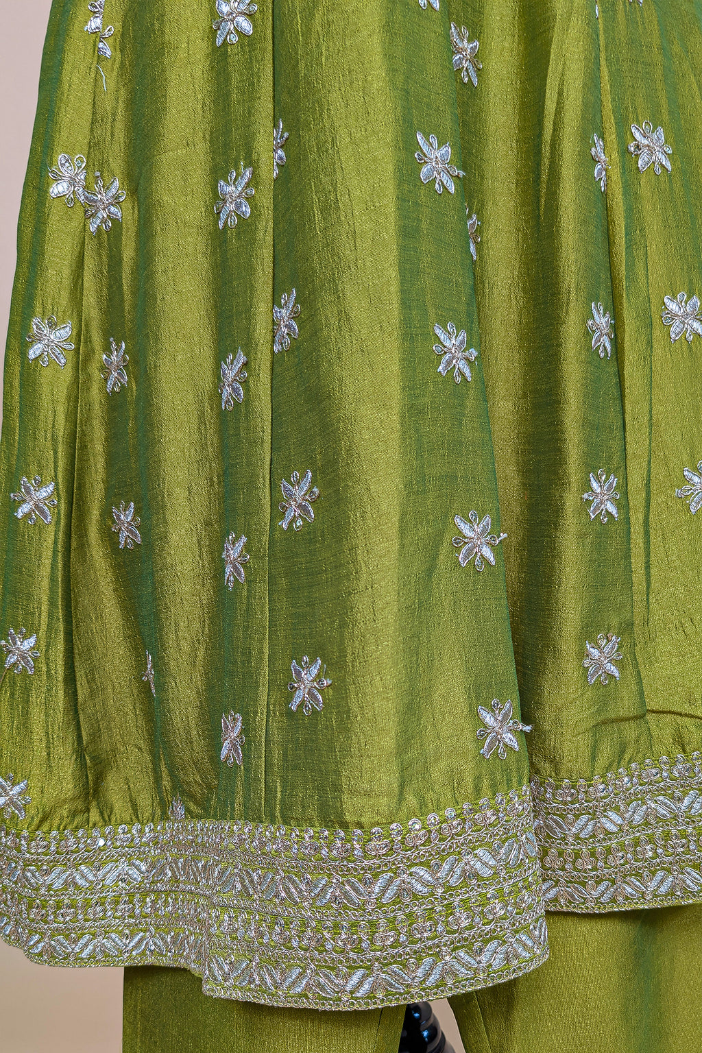 Olive Green Art Silk Embroidered Anarkali Suit