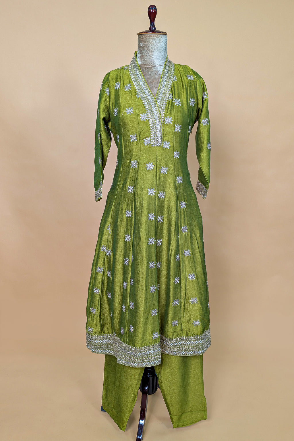 Olive Green Art Silk Embroidered Anarkali Suit