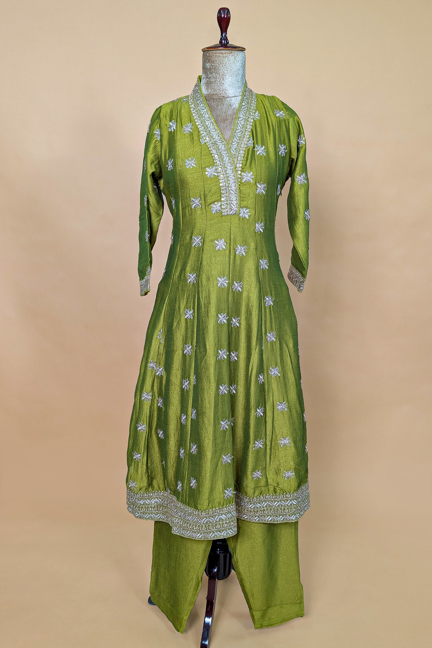Olive Green Art Silk Embroidered Anarkali Suit