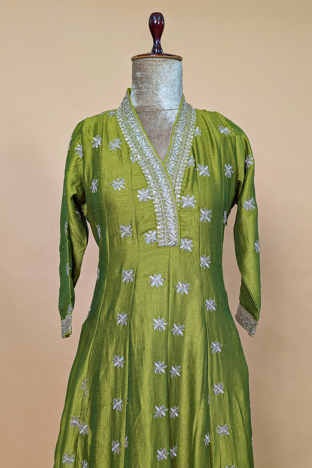 Olive Green Art Silk Embroidered Anarkali Suit
