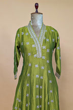 Olive Green Art Silk Embroidered Anarkali Suit