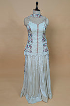 Off White Chiffon Silk Floral Printed Palazzo Suit