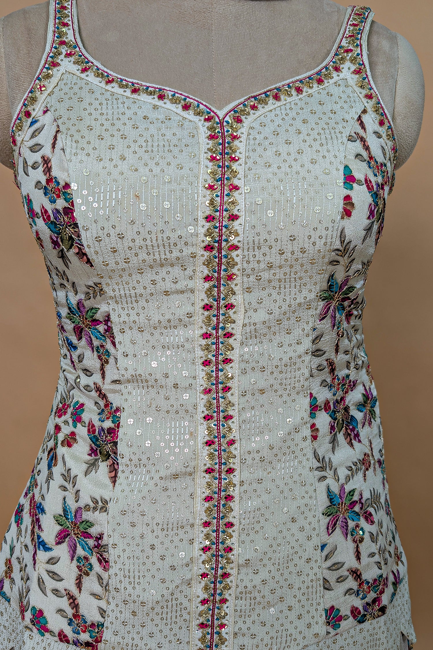 Off White Chiffon Silk Floral Printed Palazzo Suit