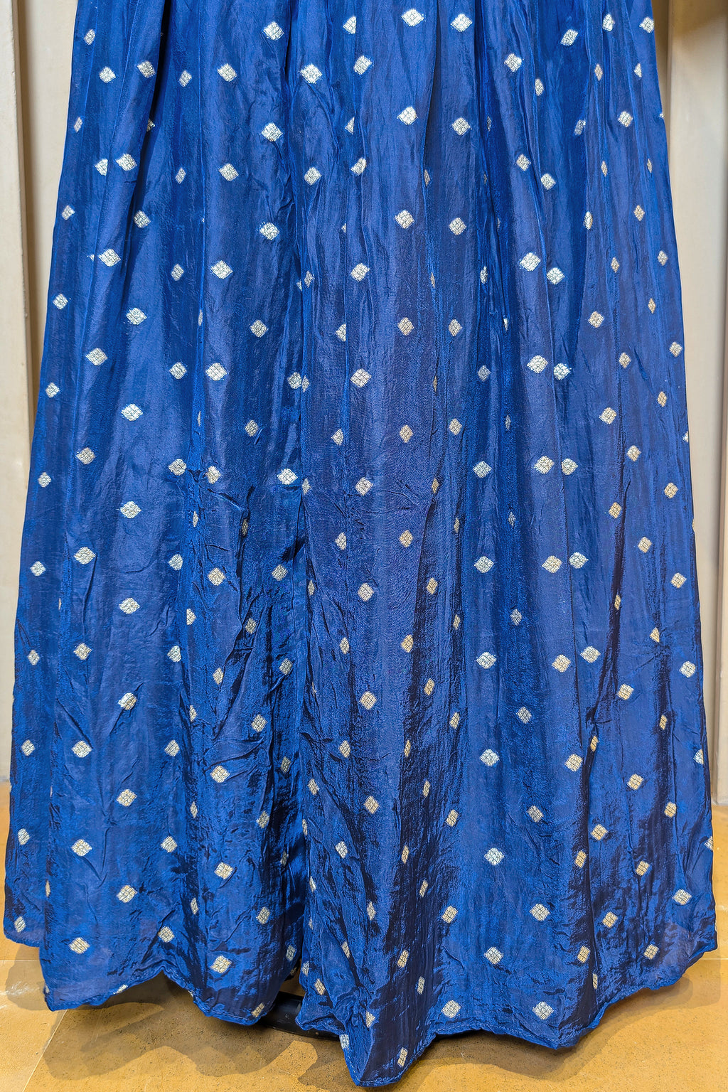 Blue Art Silk Floral Woven Palazzo Suit with Mirror Cutdana Work