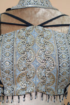 Black Georgette Thread Embroidery and Sequin Worked Crop Top Palazzo Set with Dupatta