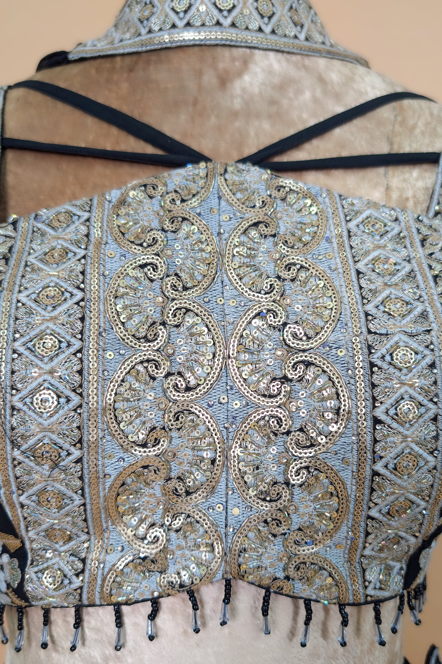 Black Georgette Thread Embroidery and Sequin Worked Crop Top Palazzo Set with Dupatta